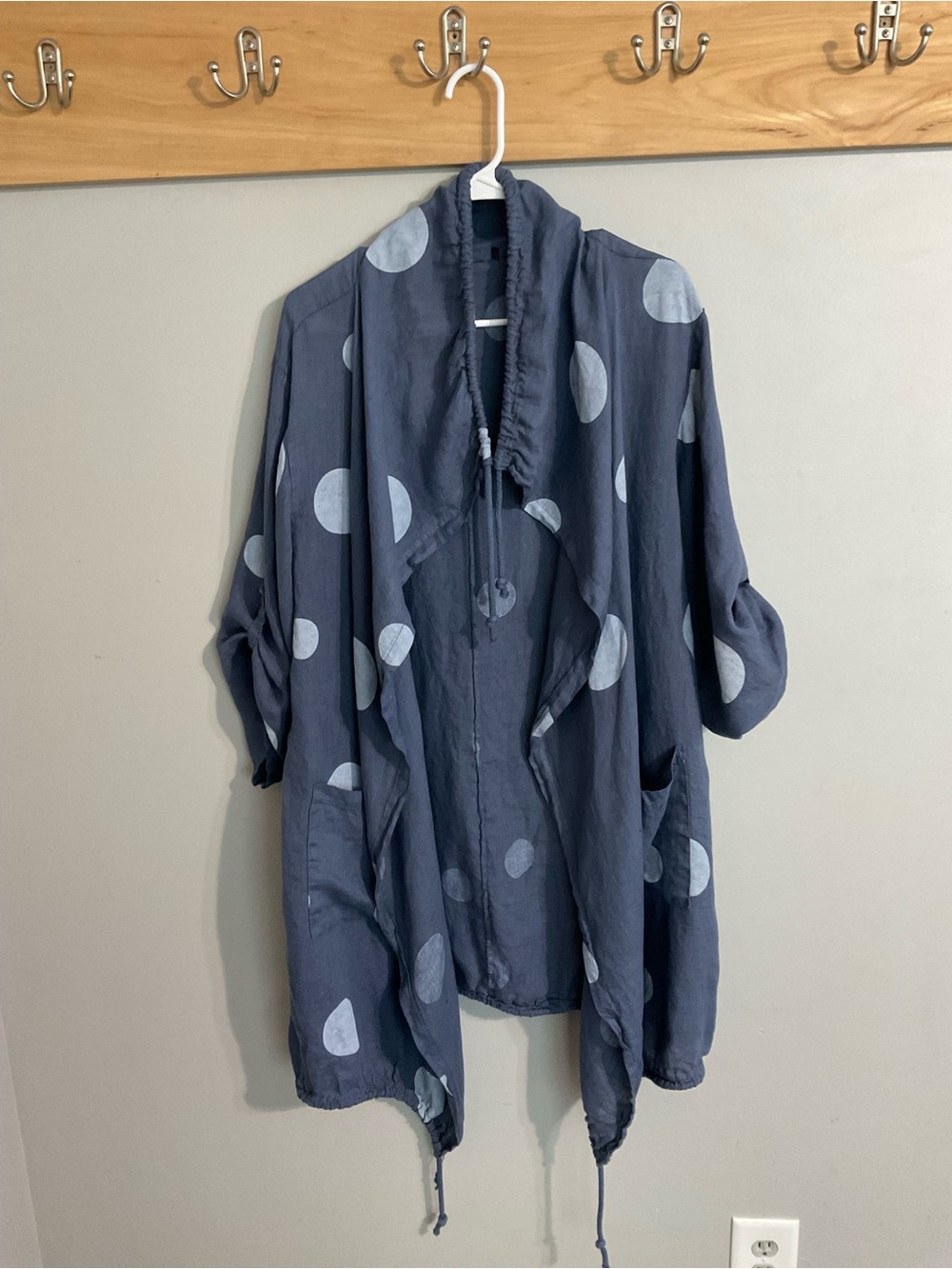 World Market Blue Polka Dot Draped Cape Jacket - XL